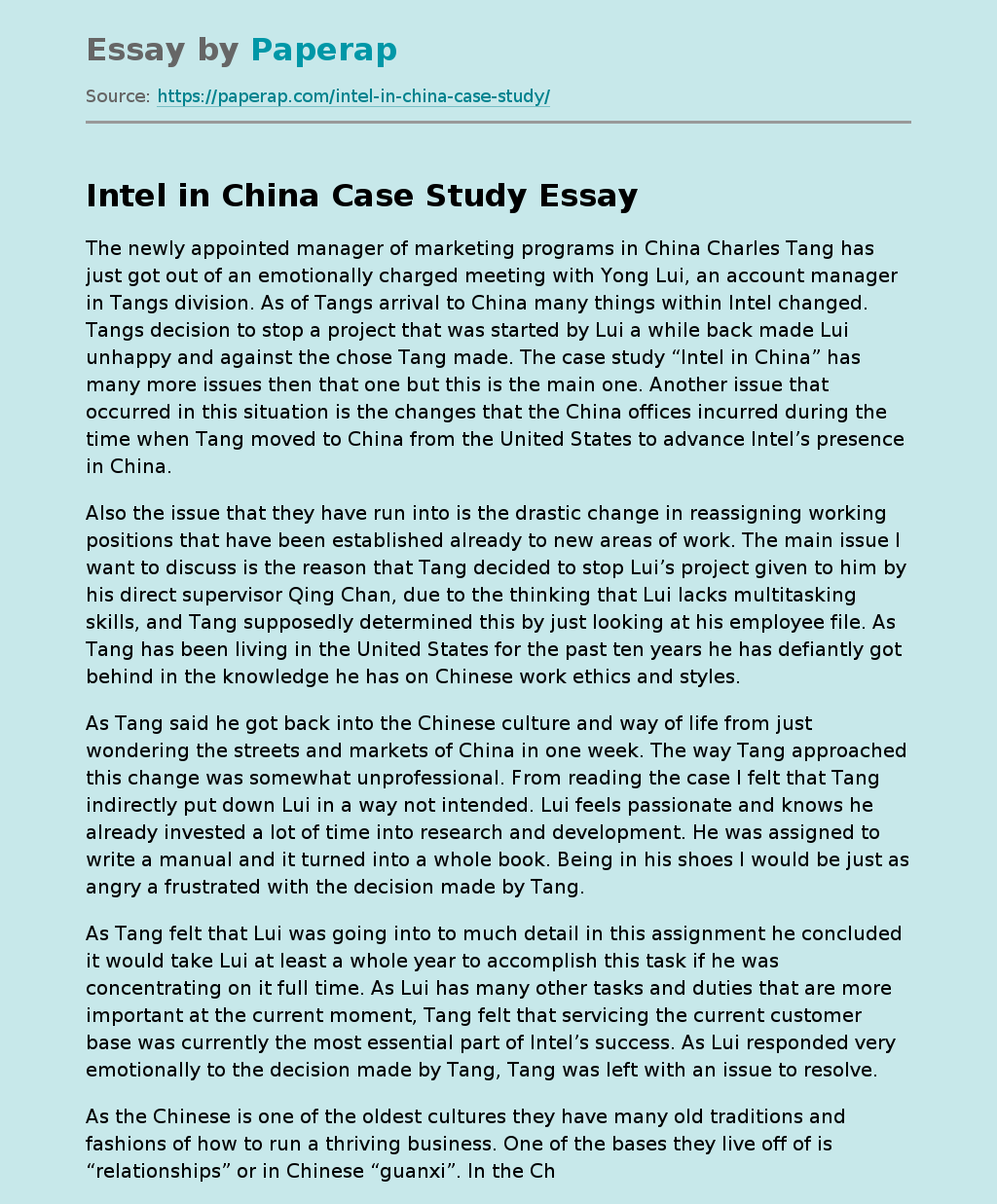 Intel in China Case Study