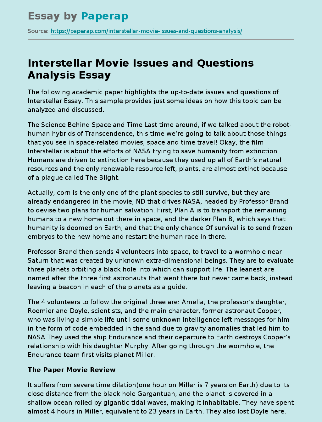 essay about interstellar movie