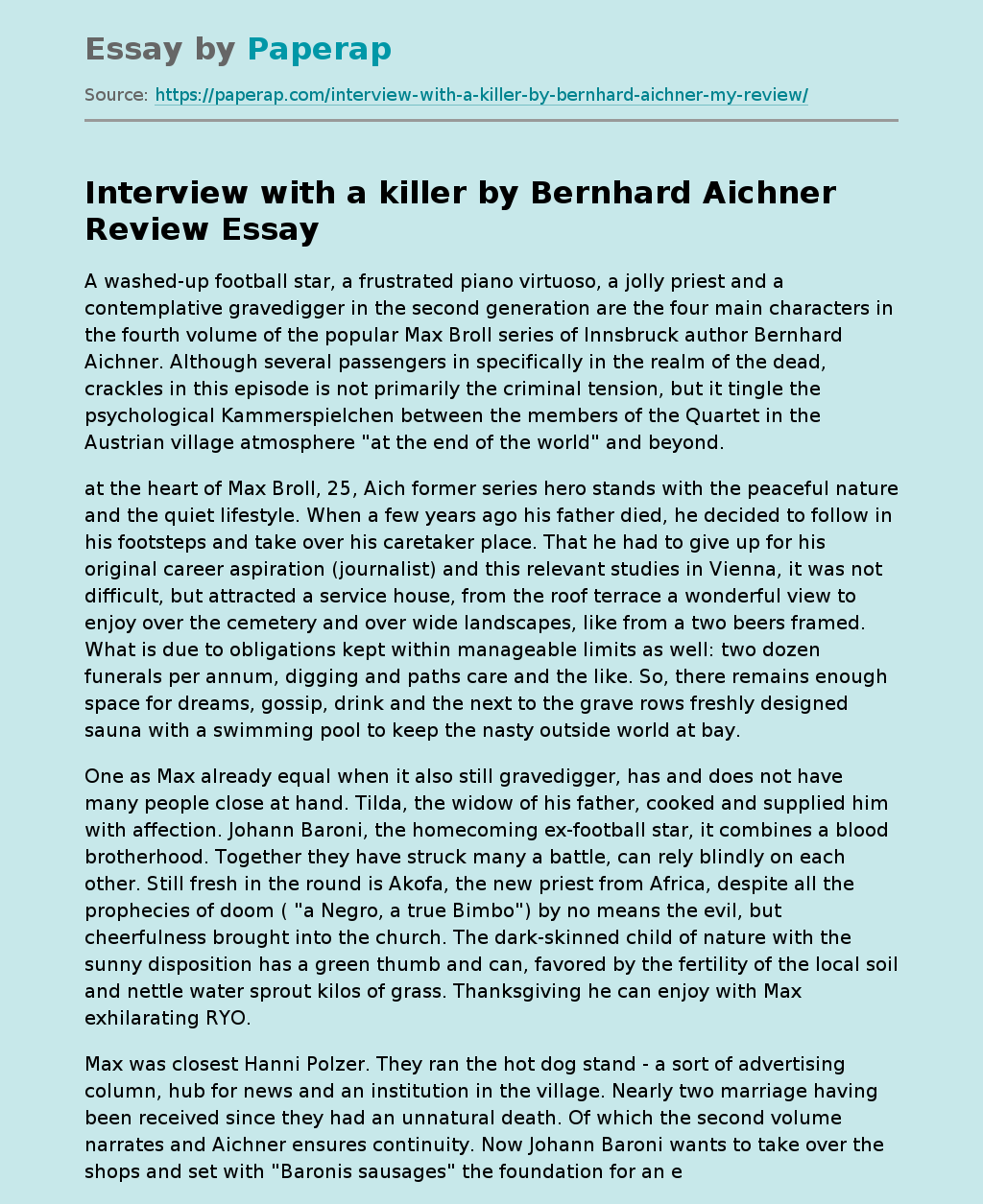 Interview With A Killer By Bernhard Aichner Review