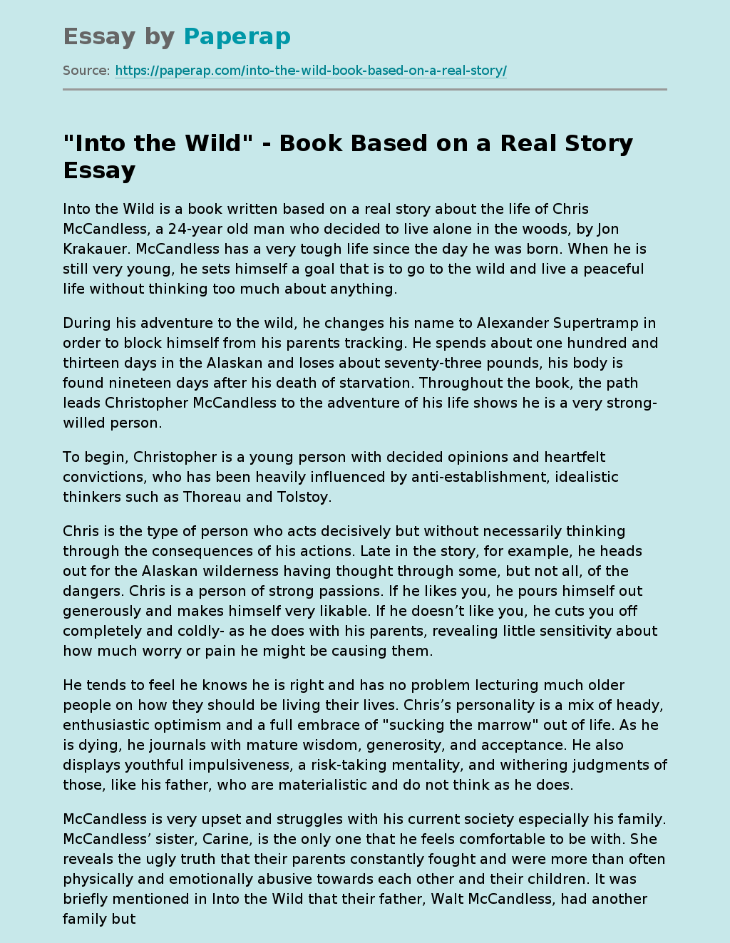 "Into the Wild" - Book Based on a Real Story