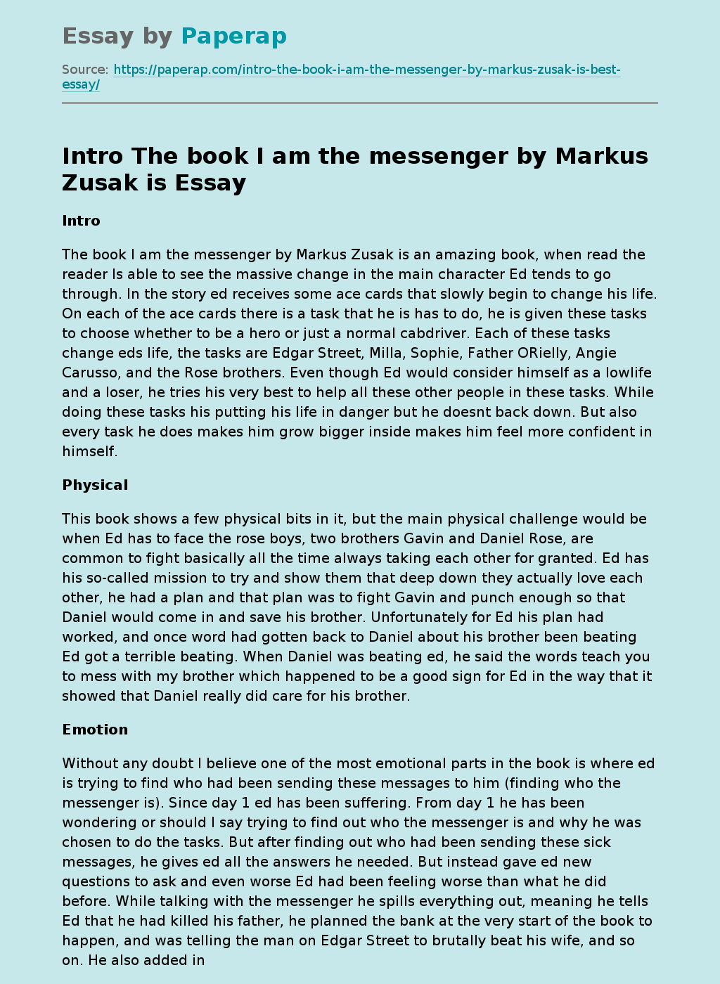Intro The book I am the messenger by Markus Zusak is
