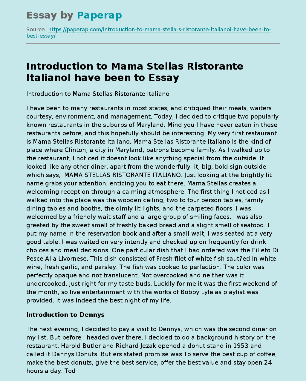 Introduction to Mama Stellas Ristorante ItalianoI have been to
