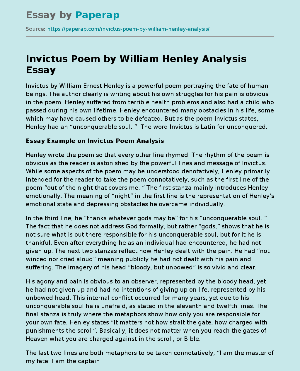 Invictus Poem by William Henley Analysis