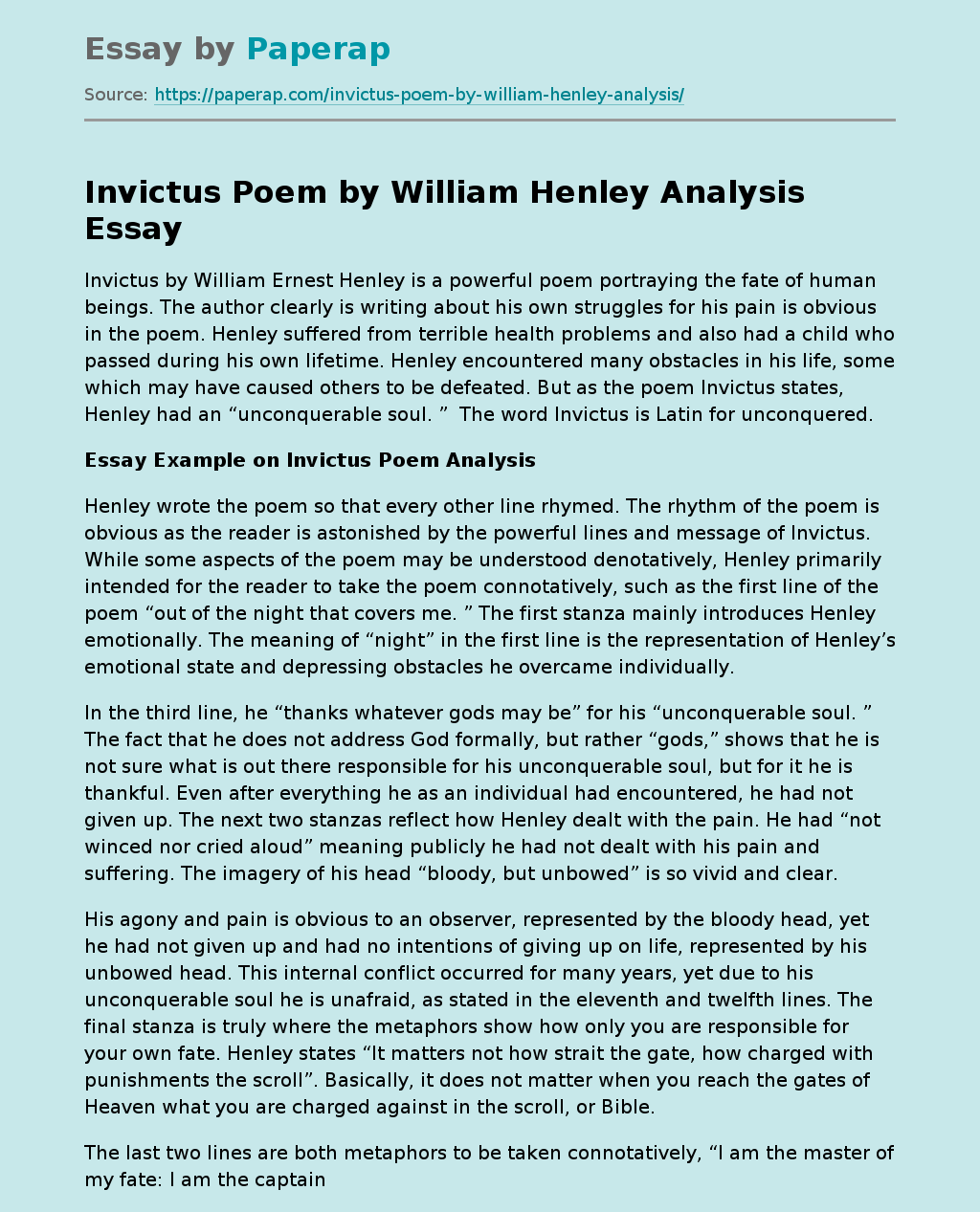 invictus poem analysis essay