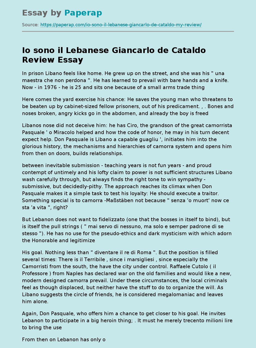 Io sono il Lebanese Giancarlo de Cataldo Review