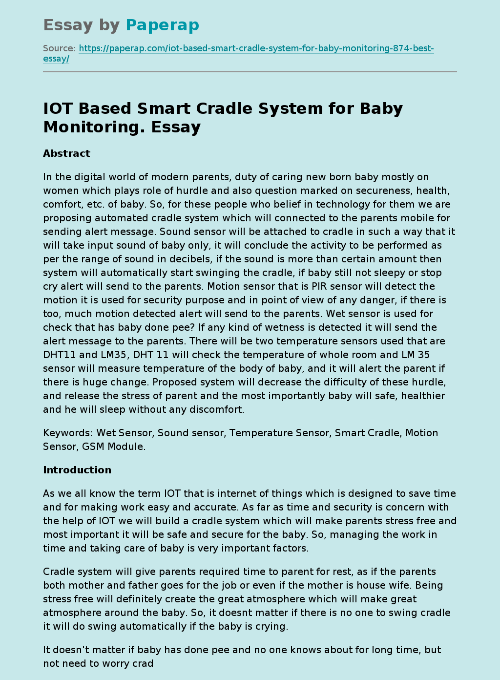 IOT Based Smart Cradle System for Baby Monitoring.