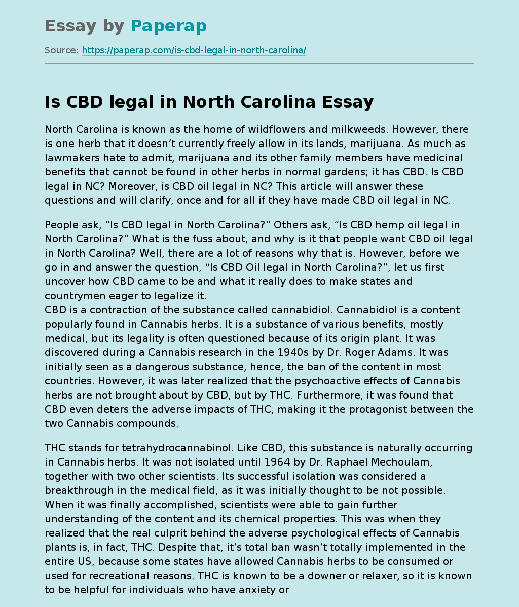 Is CBD legal in North Carolina