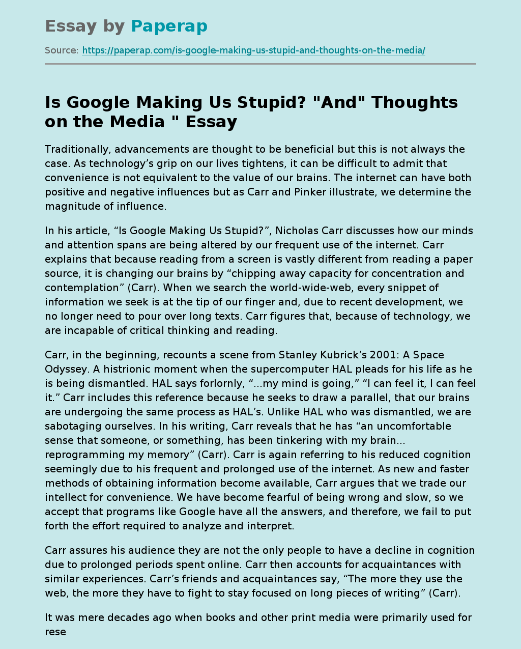 Is Google Making Us Stupid? "And" Thoughts on the Media "