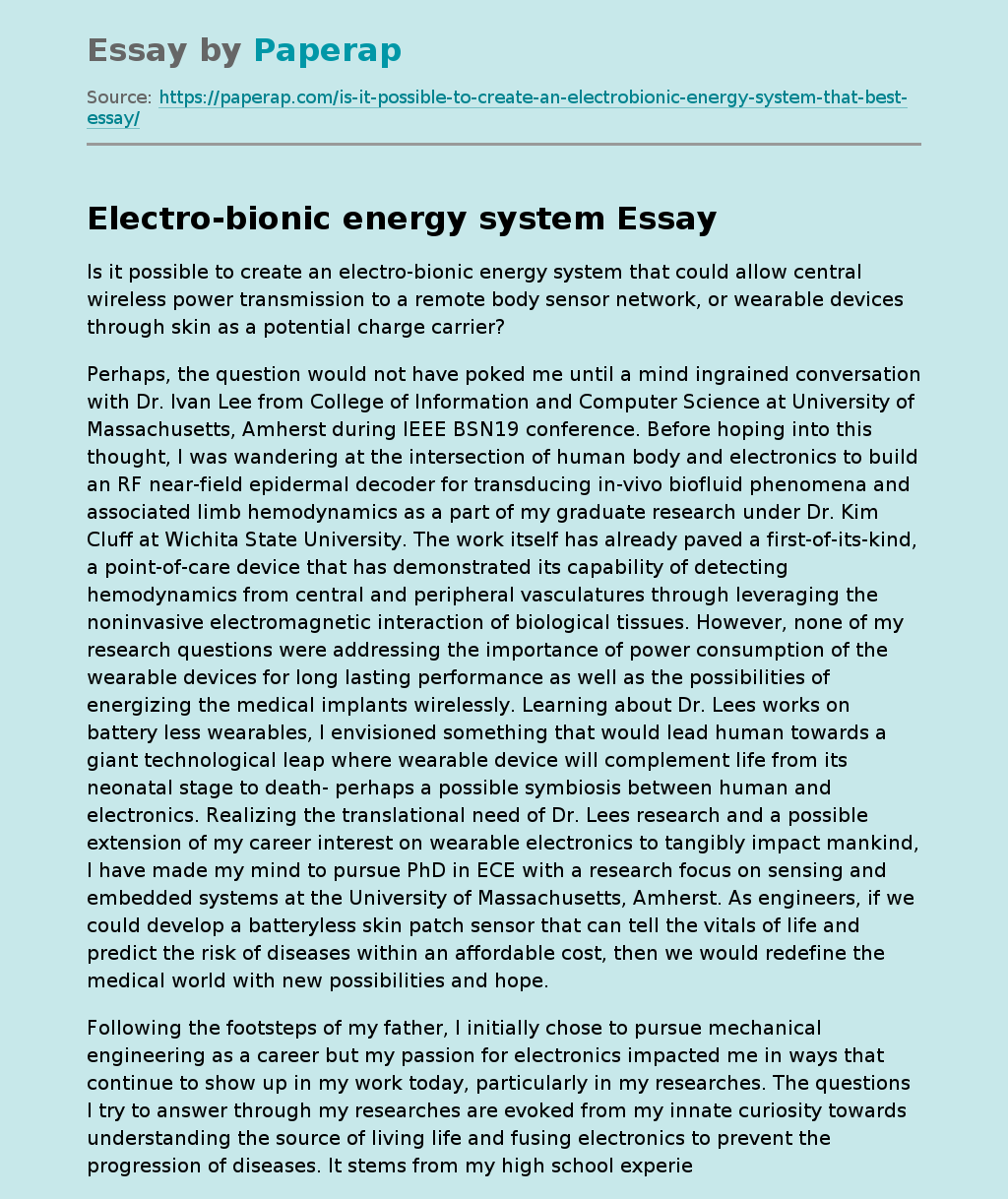 Electro-Bionic Energy System