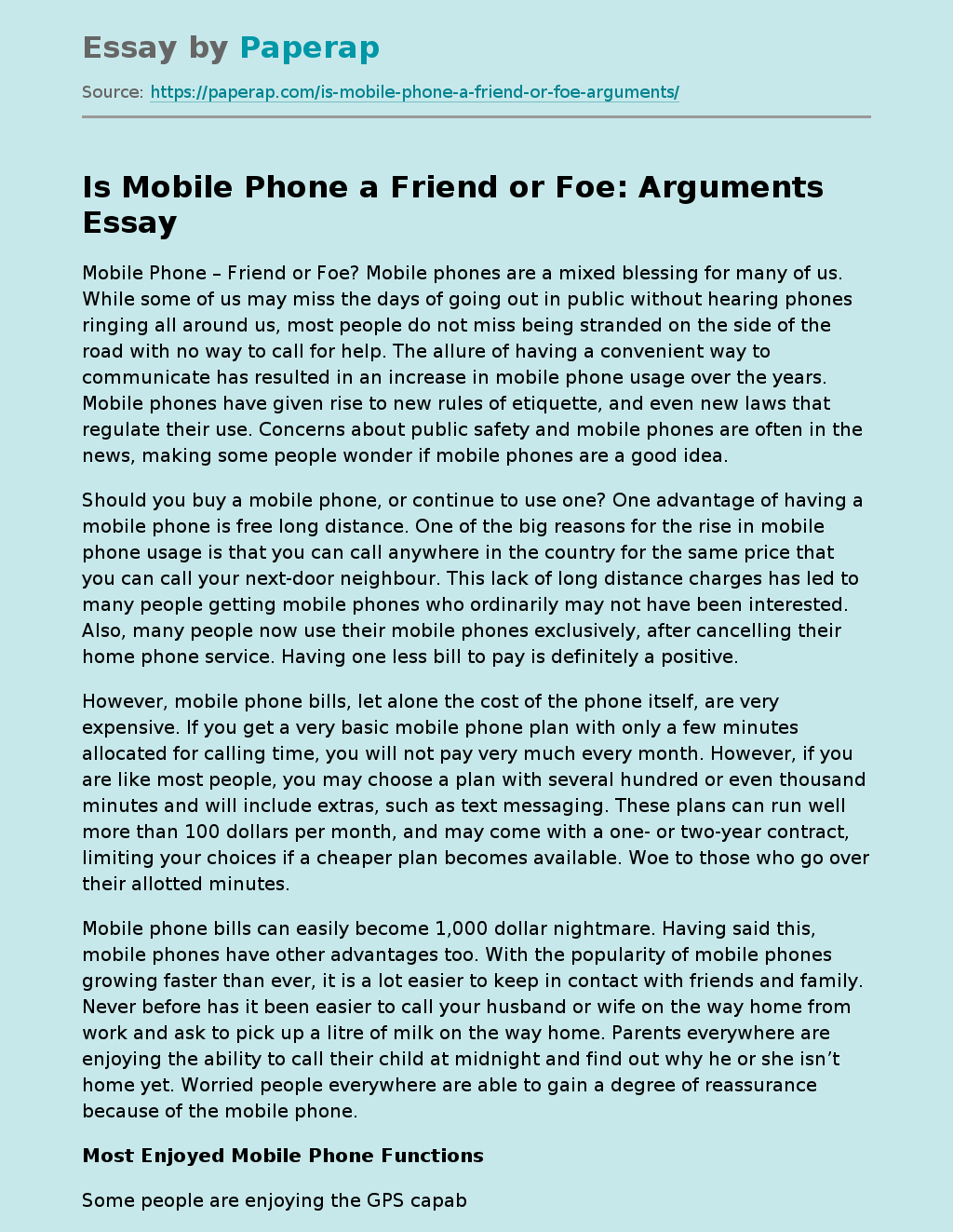 Is Mobile Phone a Friend or Foe: Arguments