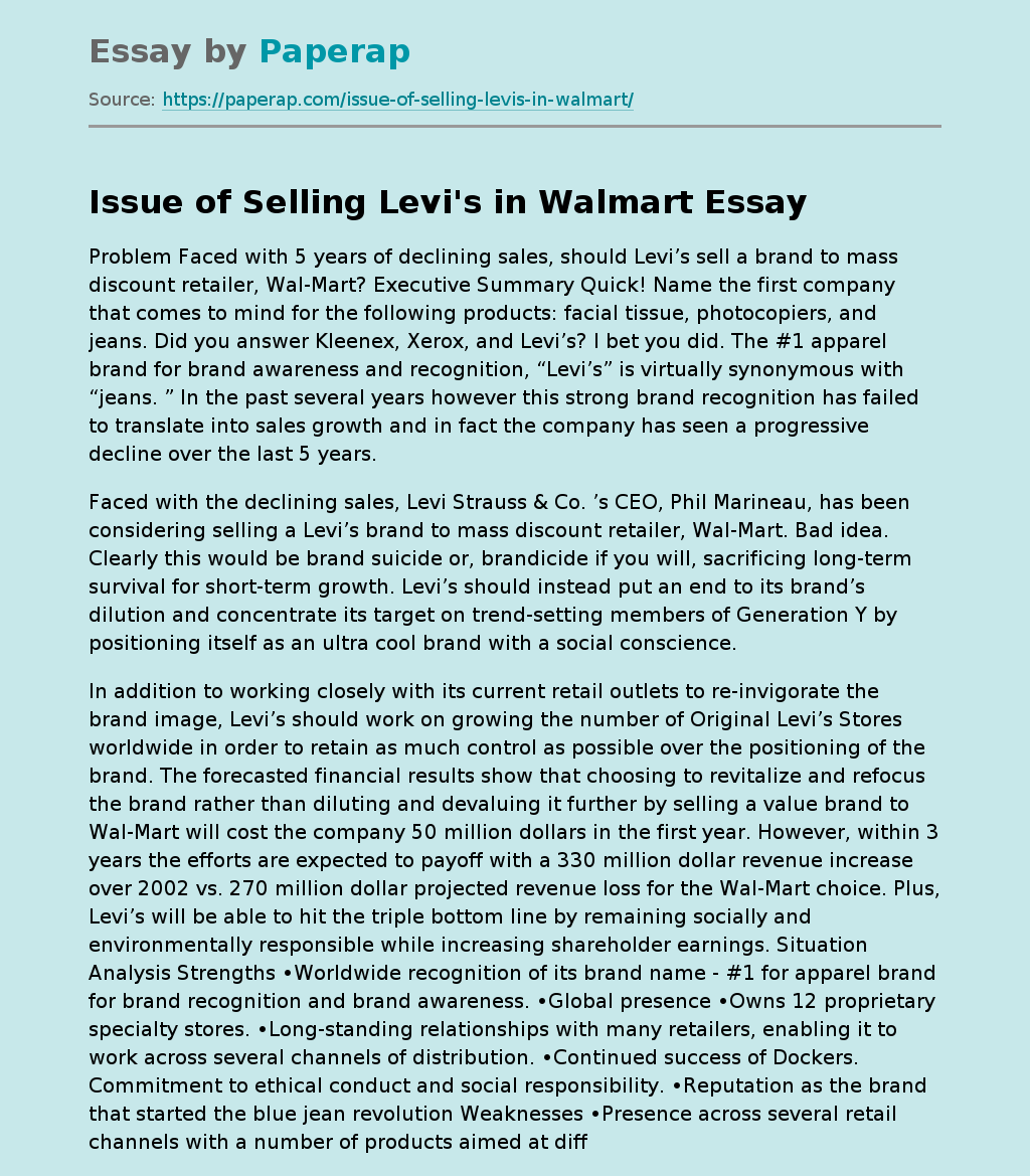 Issue of Selling Levi's in Walmart