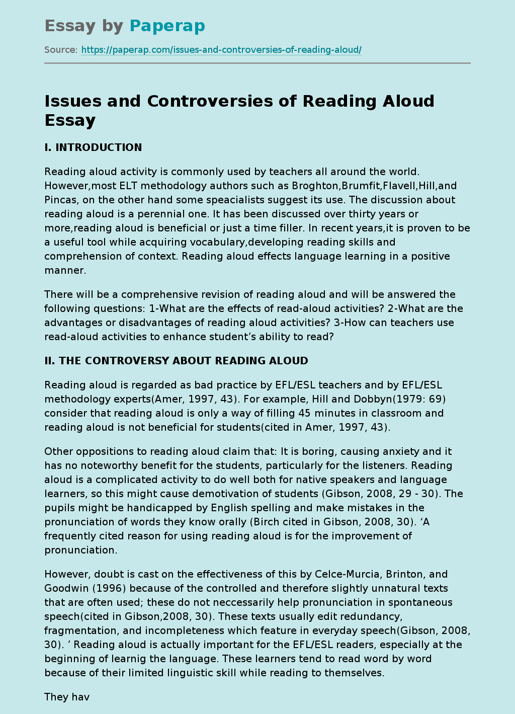 Issues and Controversies of Reading Aloud
