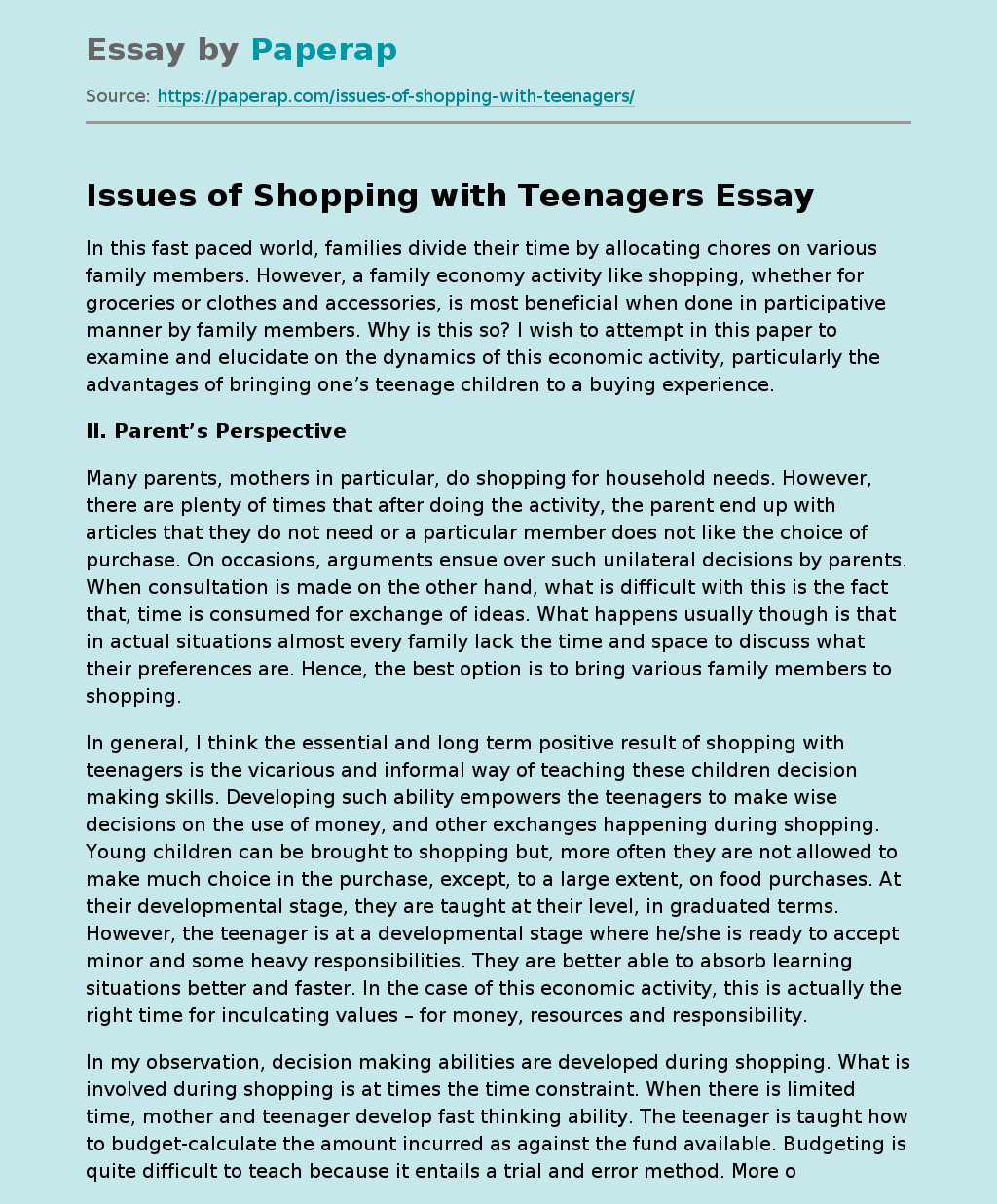 Issues of Shopping with Teenagers
