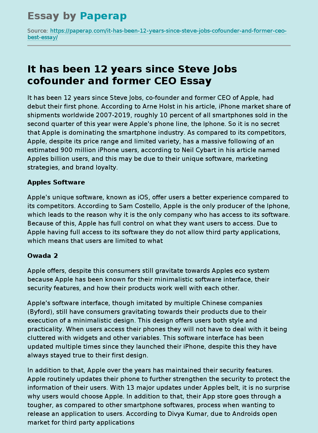 It has been 12 years since Steve Jobs cofounder and former CEO