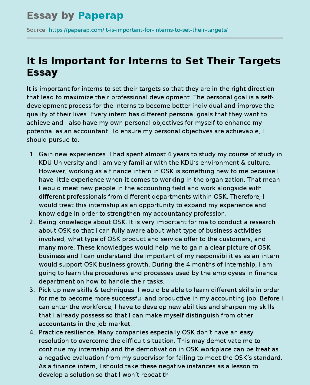 It Is Important for Interns to Set Their Targets