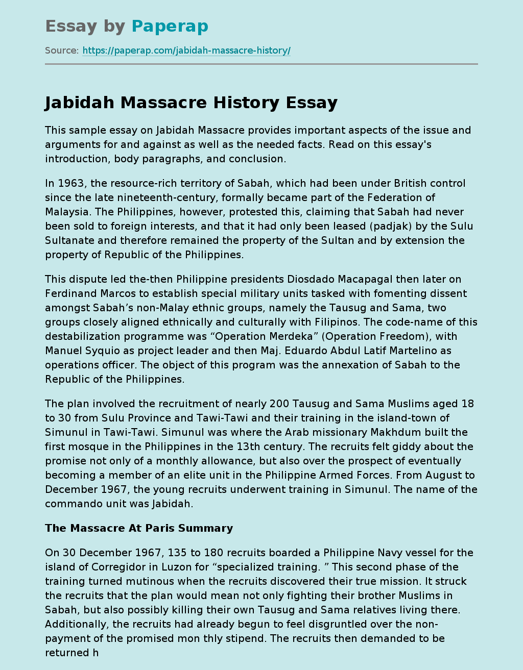 Jabidah Massacre History