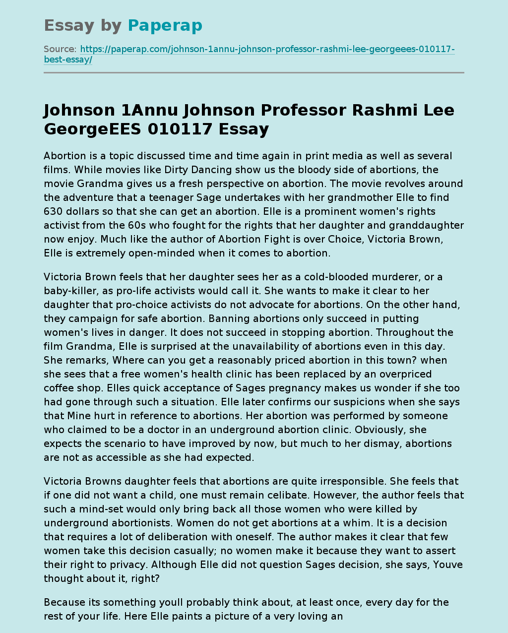 Johnson 1Annu Johnson Professor Rashmi Lee GeorgeEES 010117