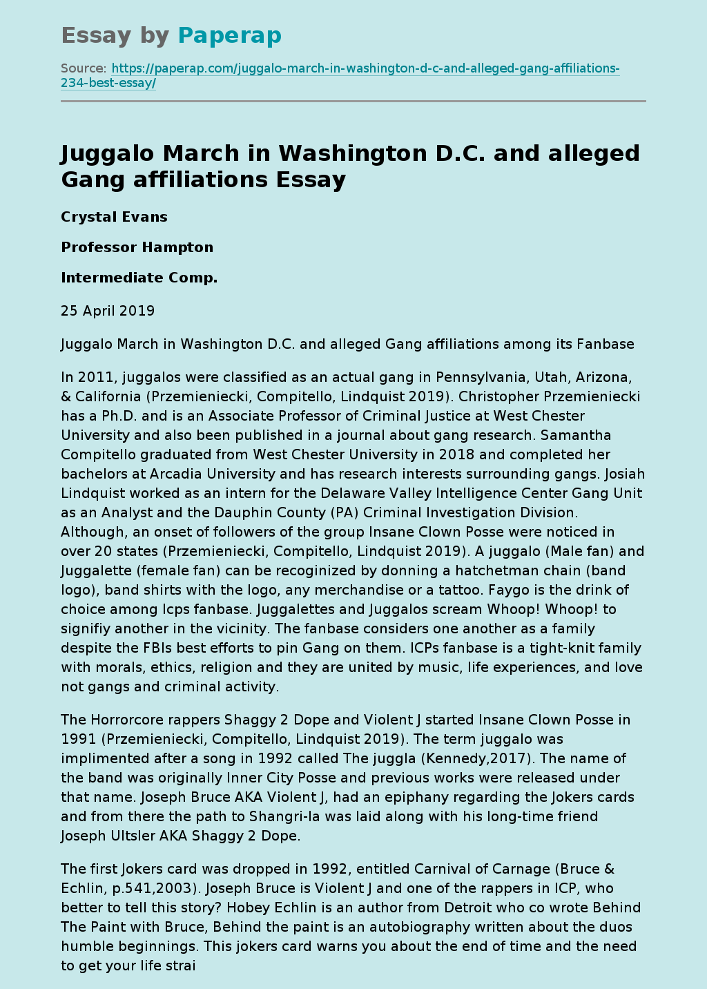 Juggalo March in Washington D.C. and alleged Gang affiliations