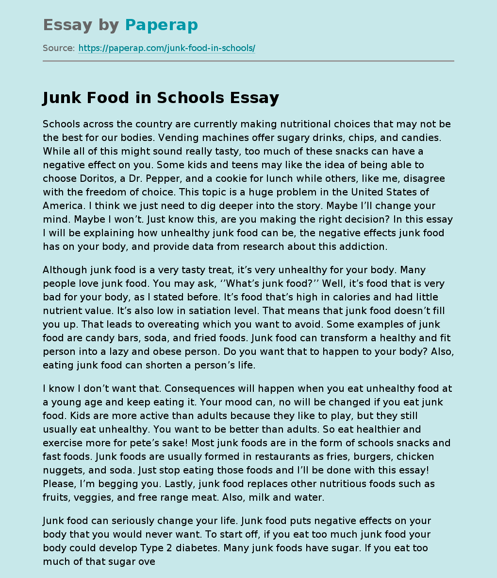 essay on junk food should be banned in school canteens