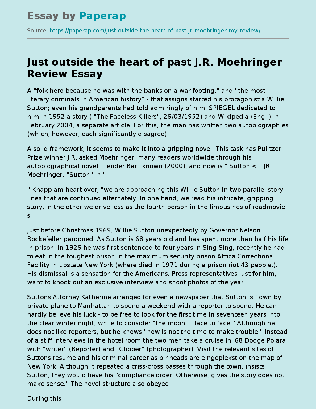Just outside the heart of past J.R. Moehringer Review