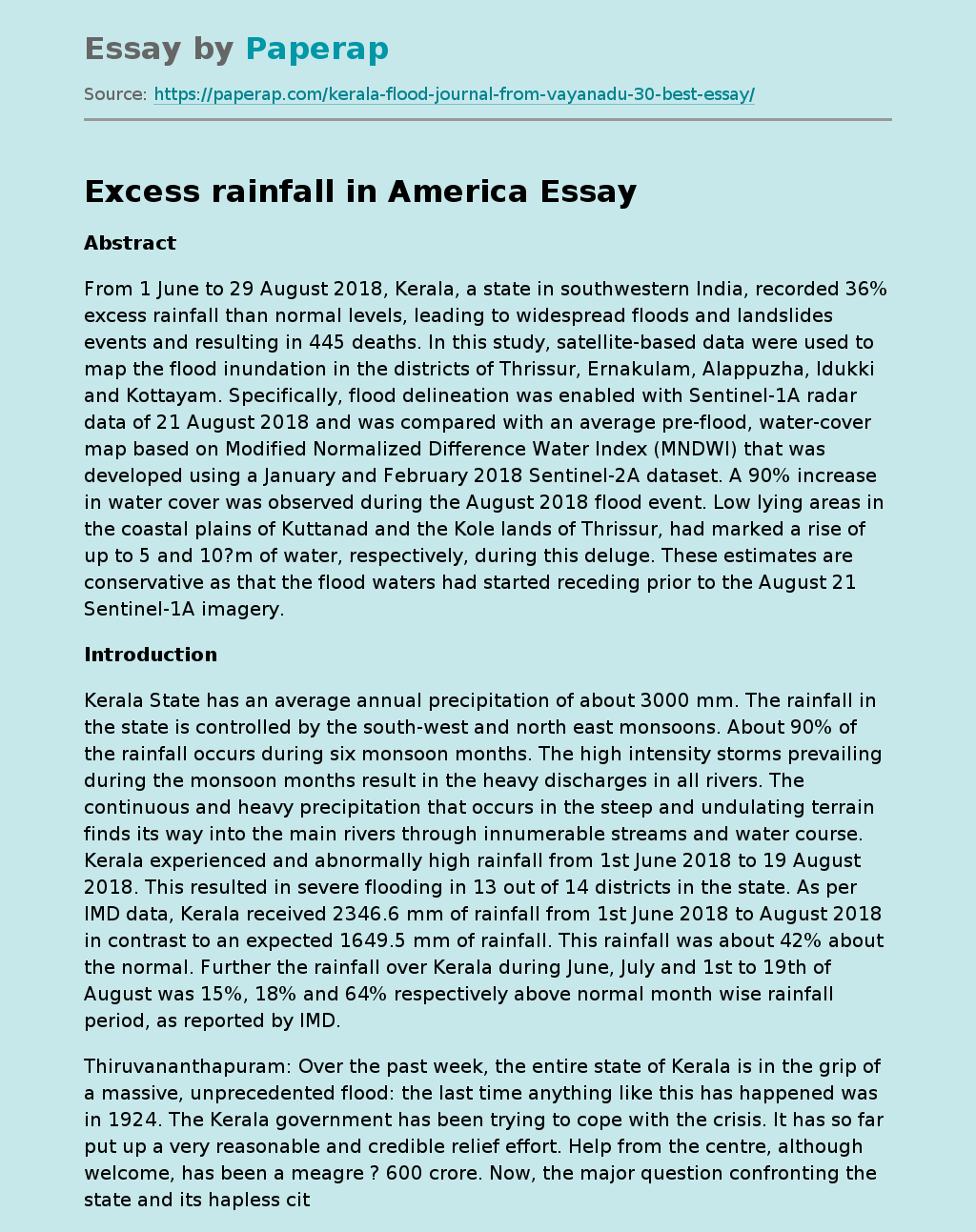 Excess rainfall in America