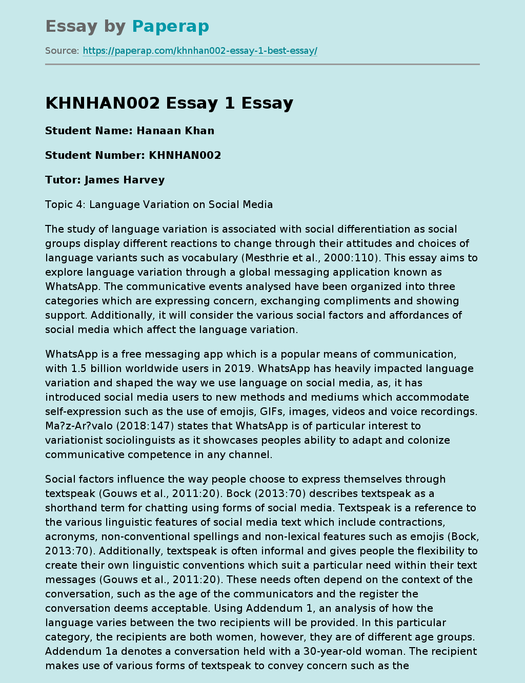 KHNHAN002 Essay 1
