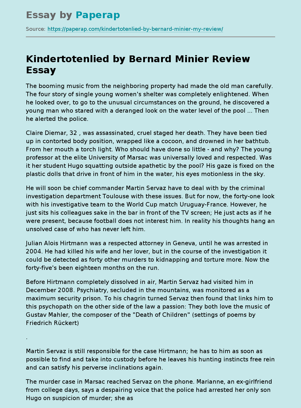 Kindertotenlied by Bernard Minier Review