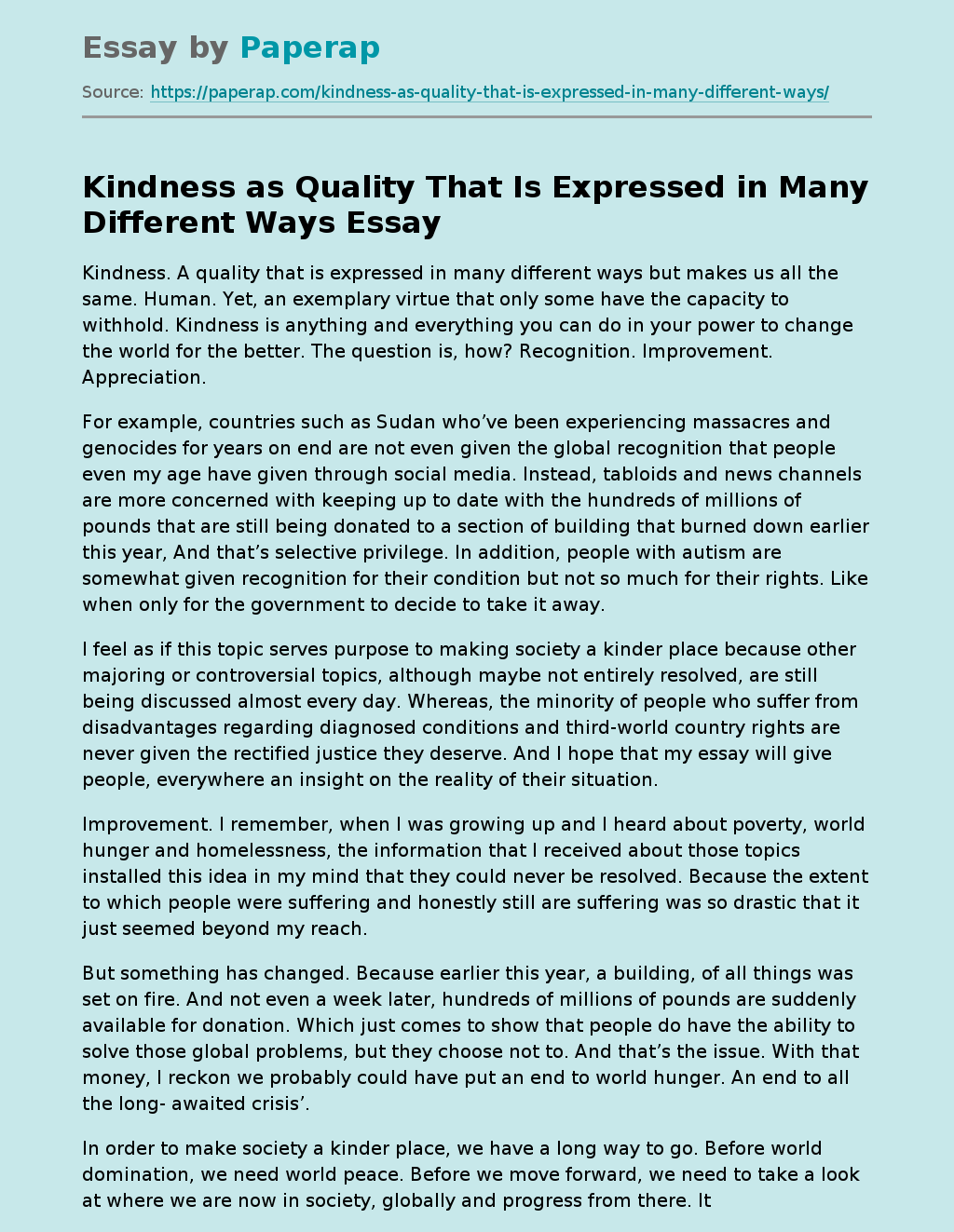 Kindness as Quality That Is Expressed in Many Different Ways