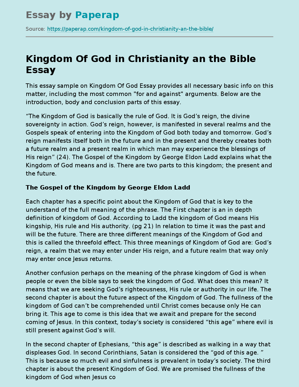 Kingdom Of God in Christianity an the Bible