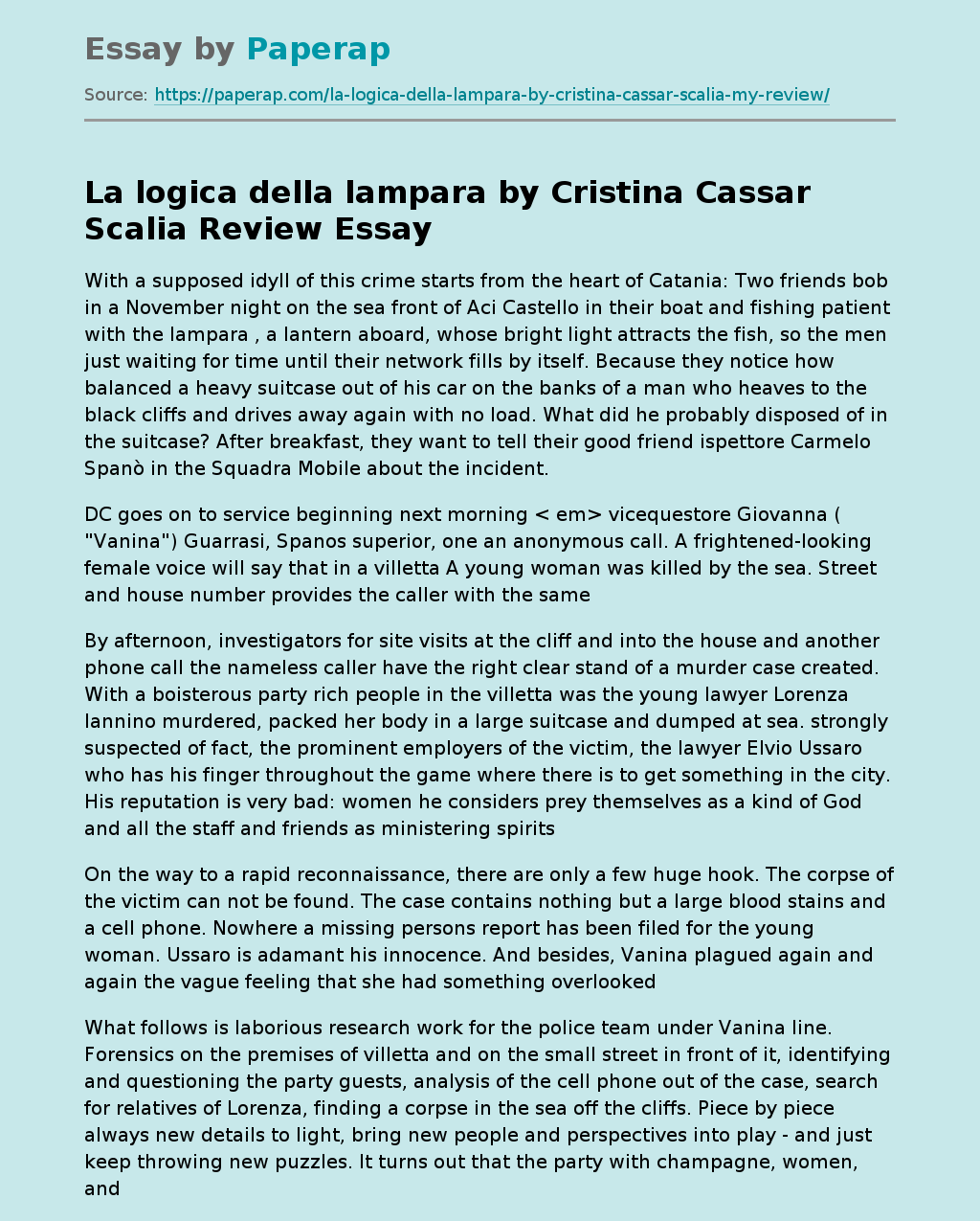 La Logica Della Lampara By Cristina Cassar Scalia Review