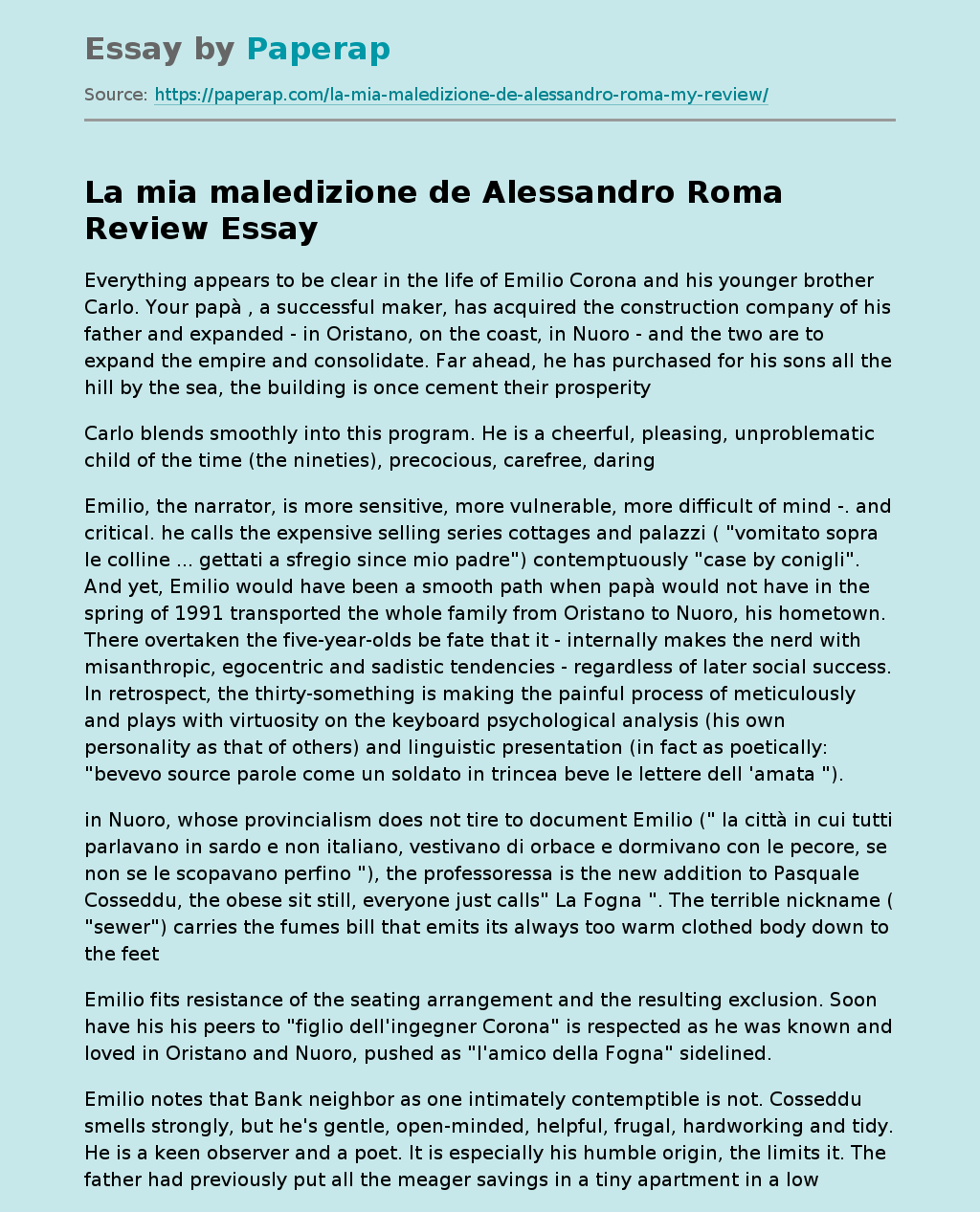 La mia maledizione de Alessandro Roma Review