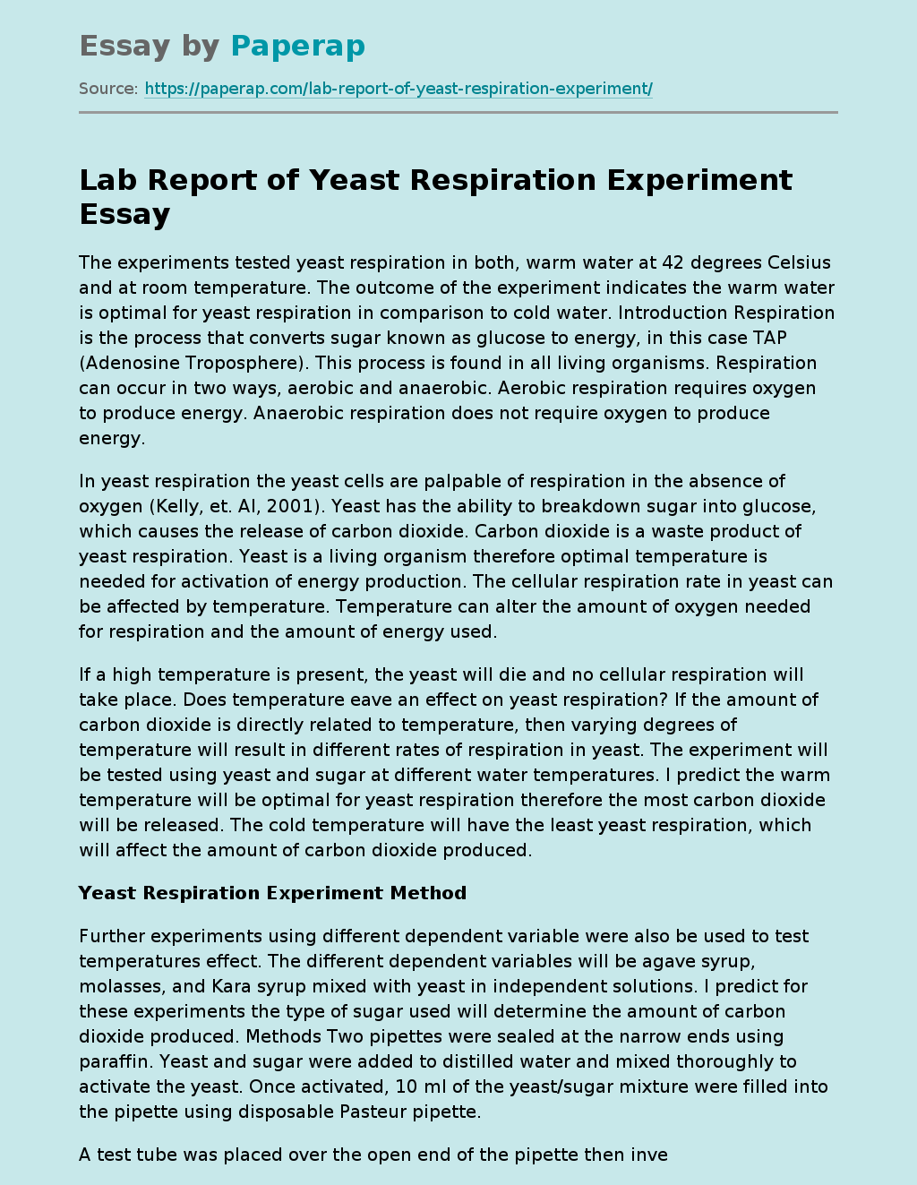 Lab Report of Yeast Respiration Experiment