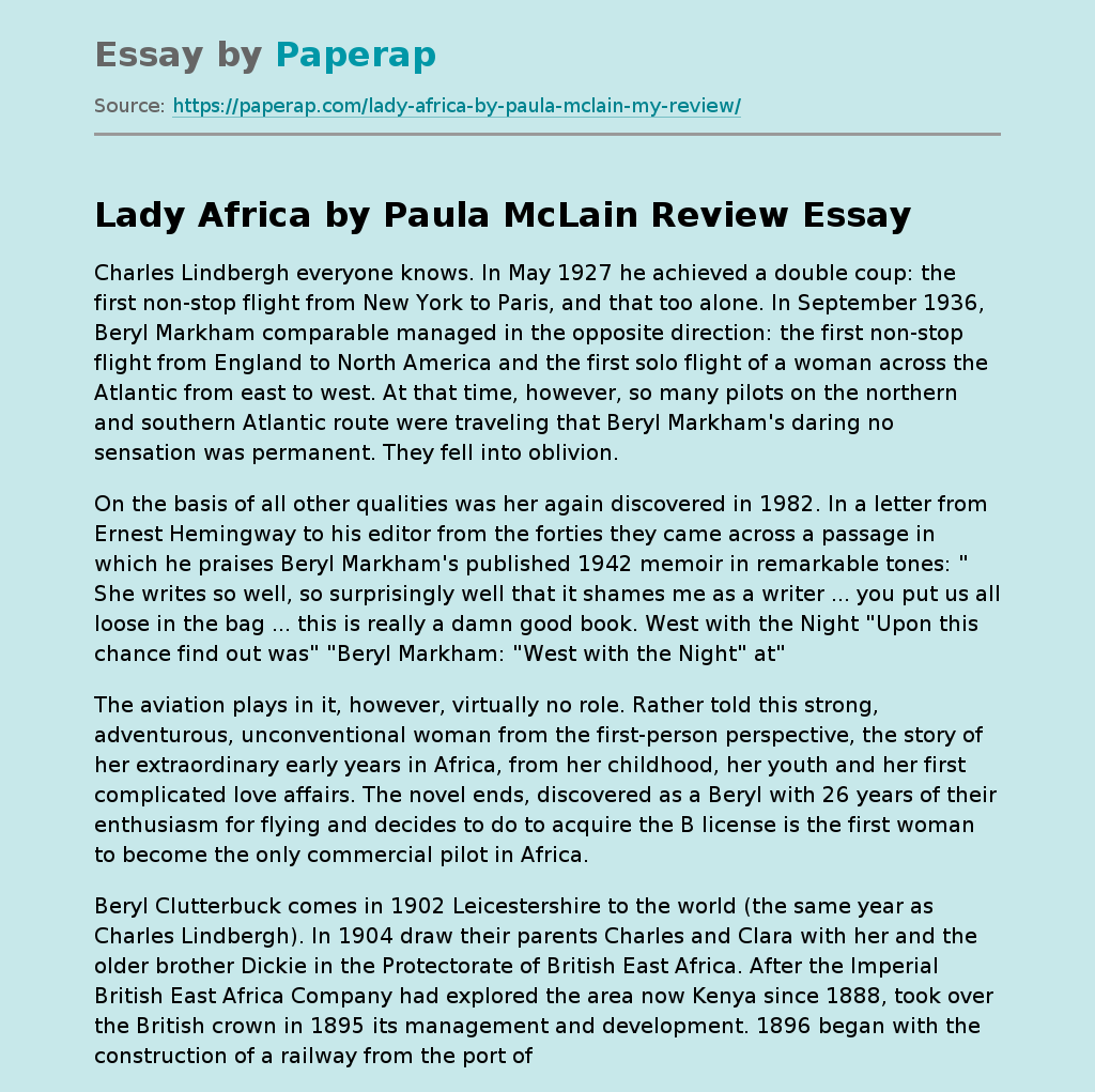 Lady Africa by Paula McLain Review