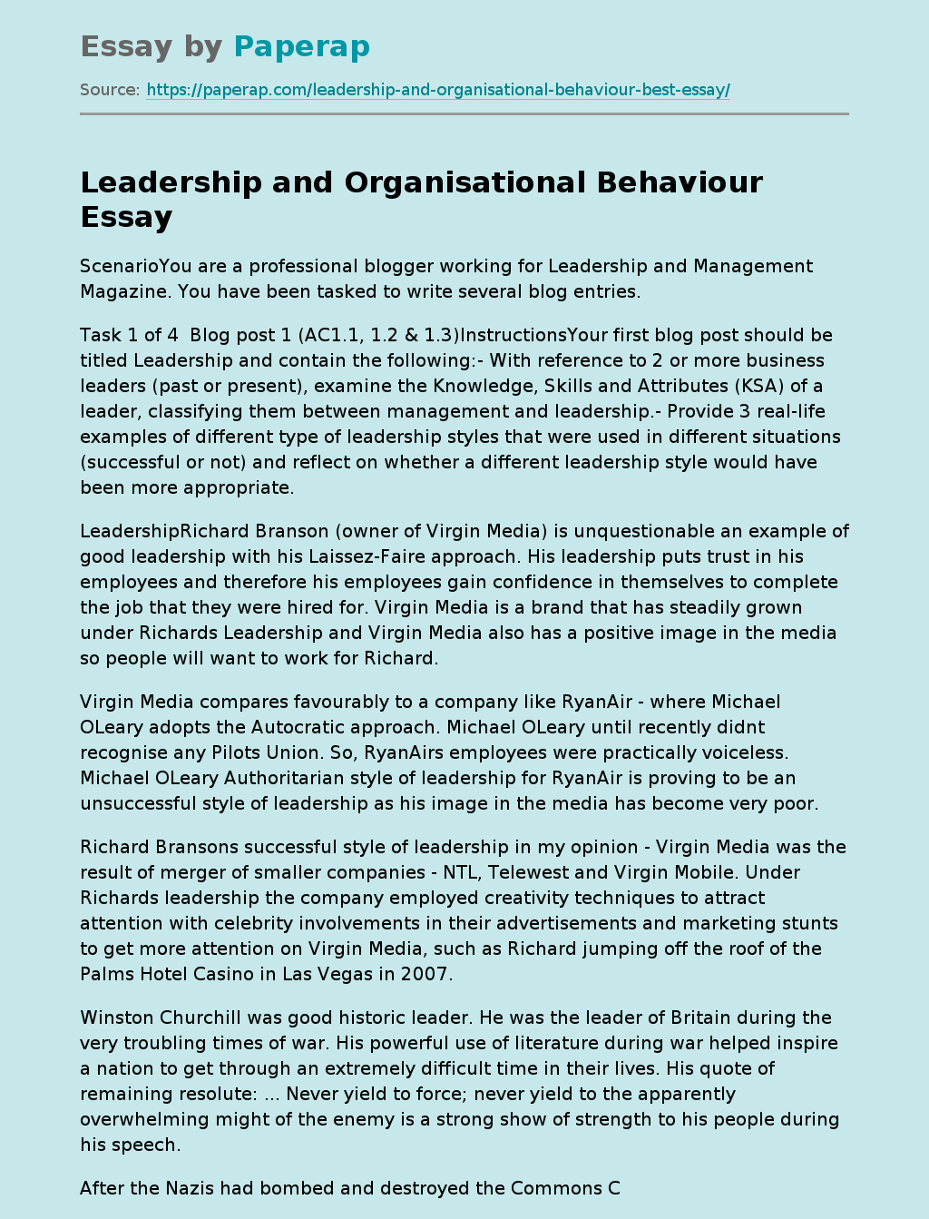 Leadership and Organisational Behaviour