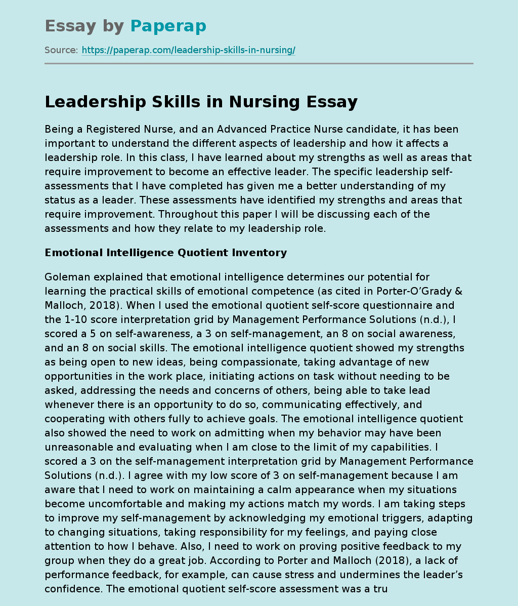 Leadership Skills in Nursing