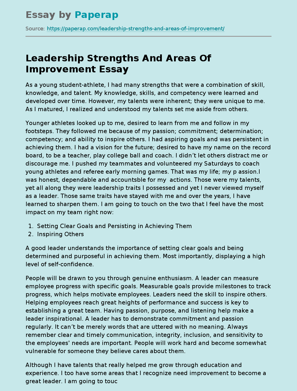 Leadership Strengths And Areas Of Improvement