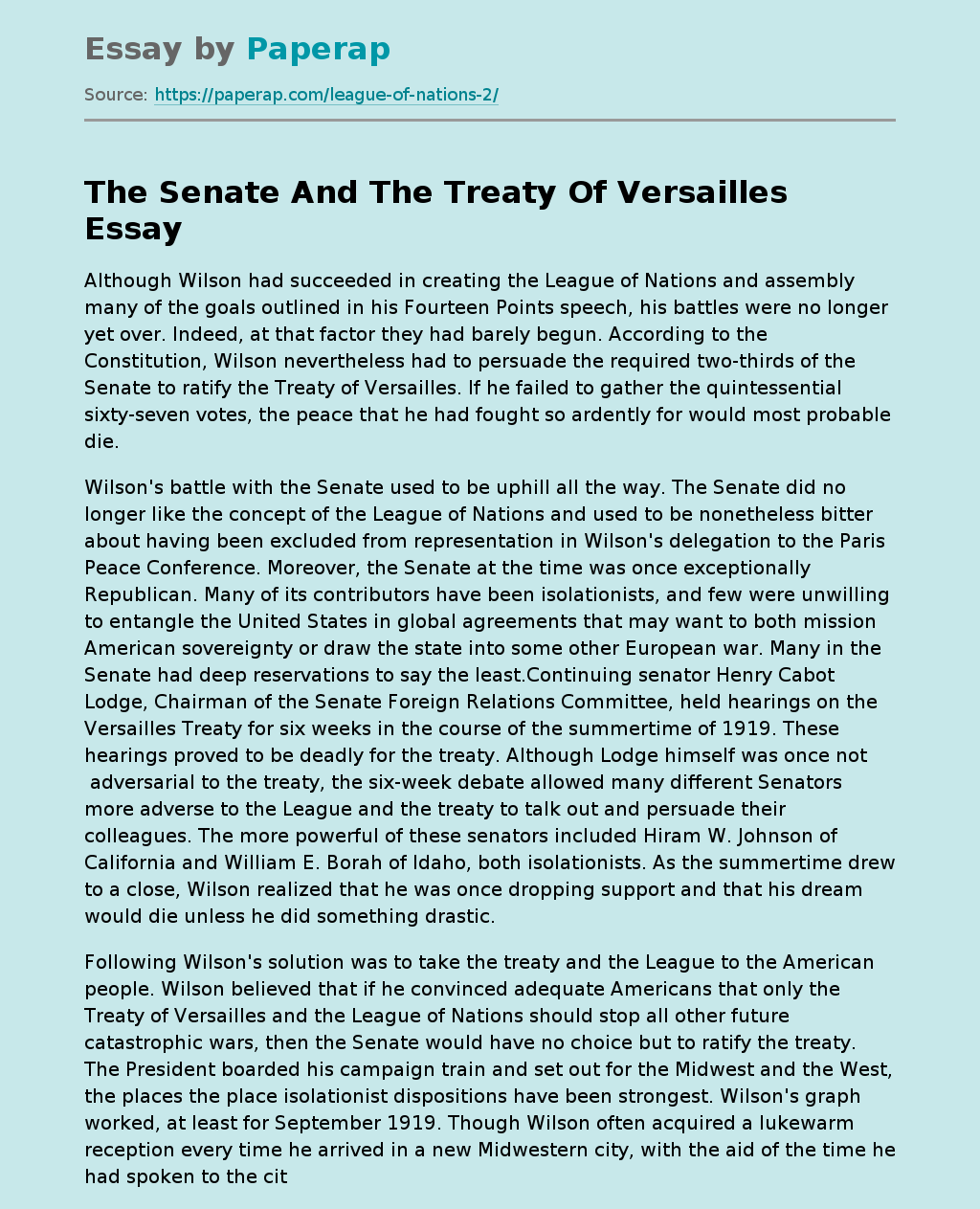 The Senate And The Treaty Of Versailles