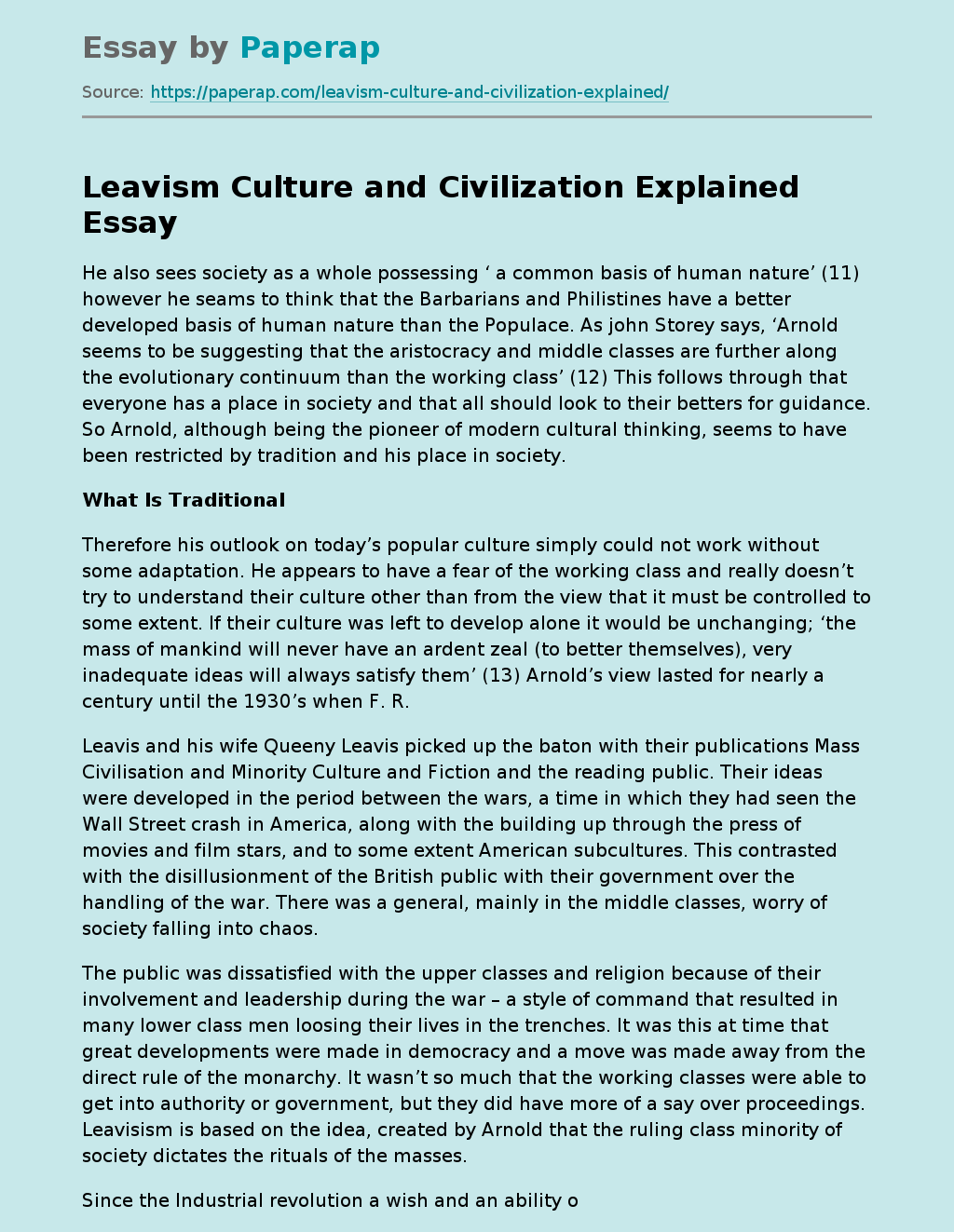 Leavism Culture and Civilization Explained