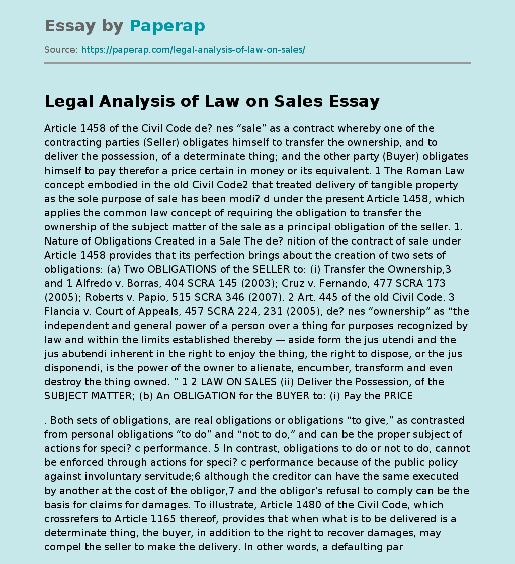 Legal Analysis of Law on Sales