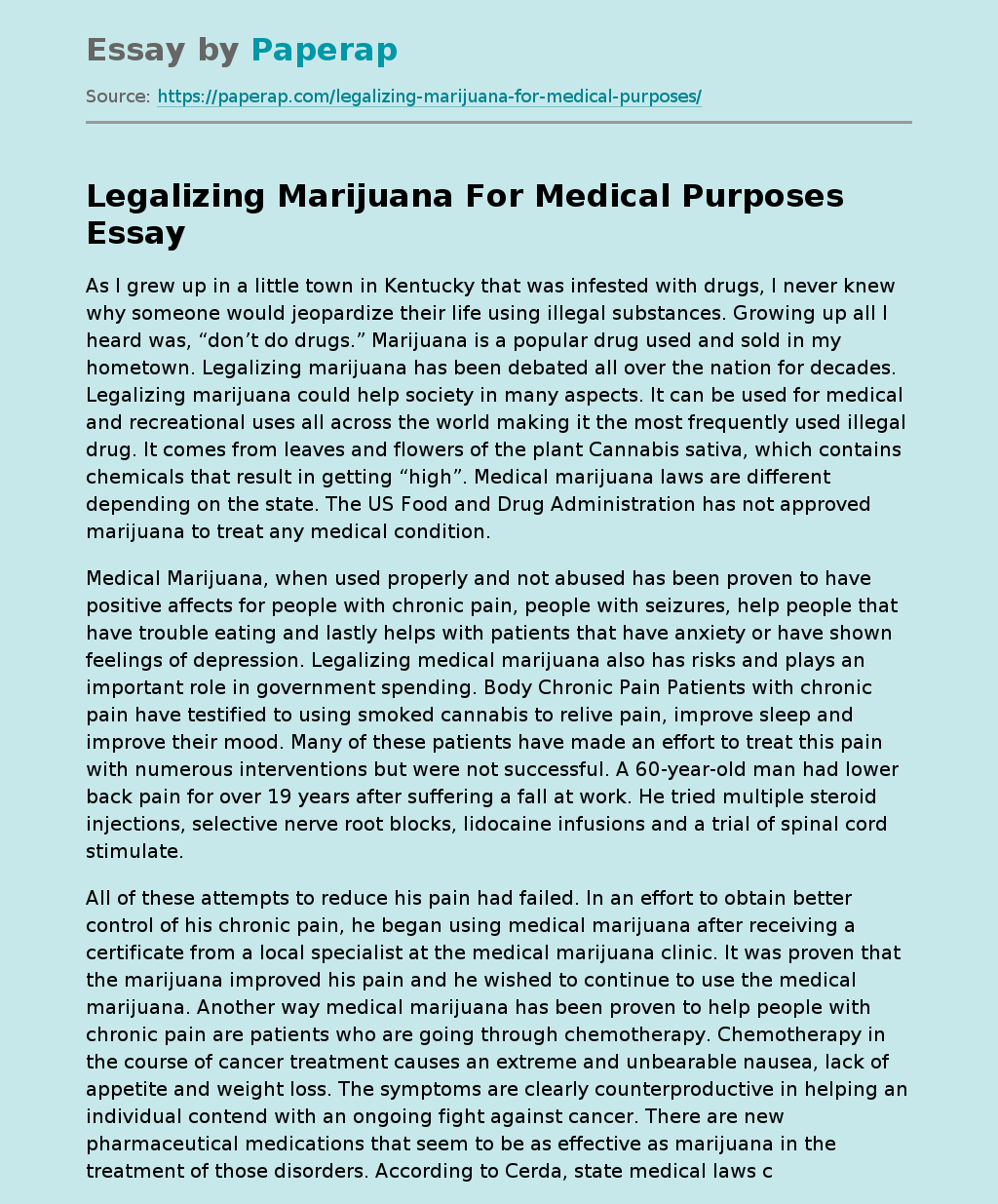Legalizing Marijuana For Medical Purposes