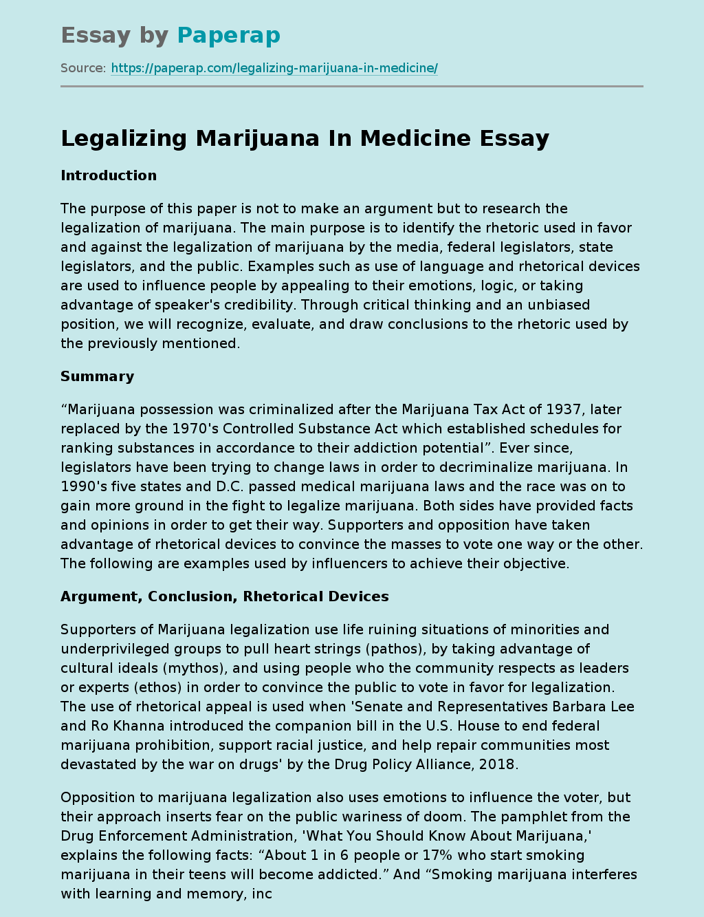 Legalizing Marijuana In Medicine