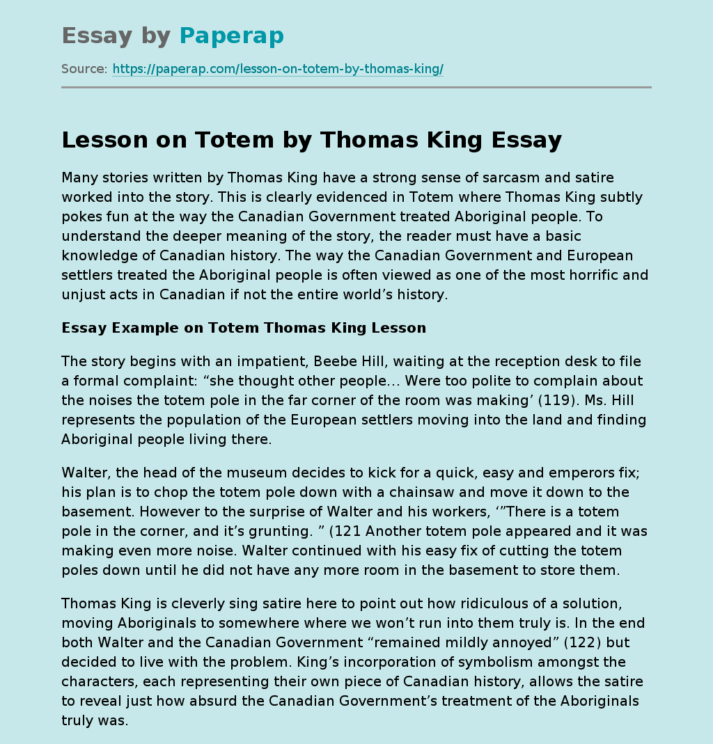 Lesson on Totem by Thomas King