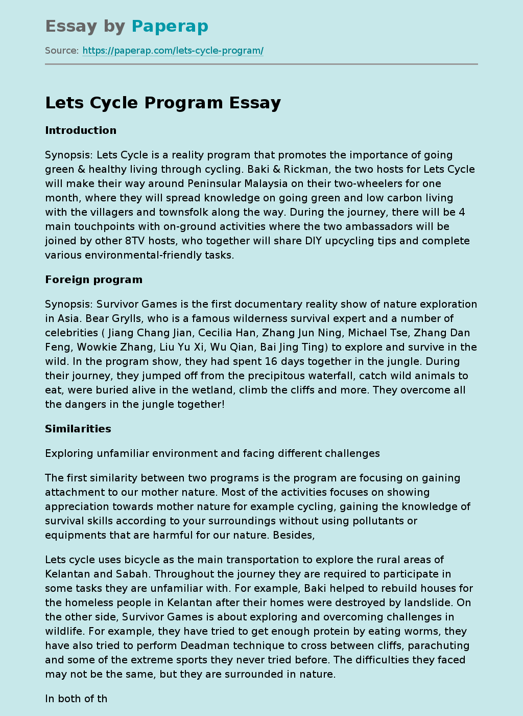 Lets Cycle Program