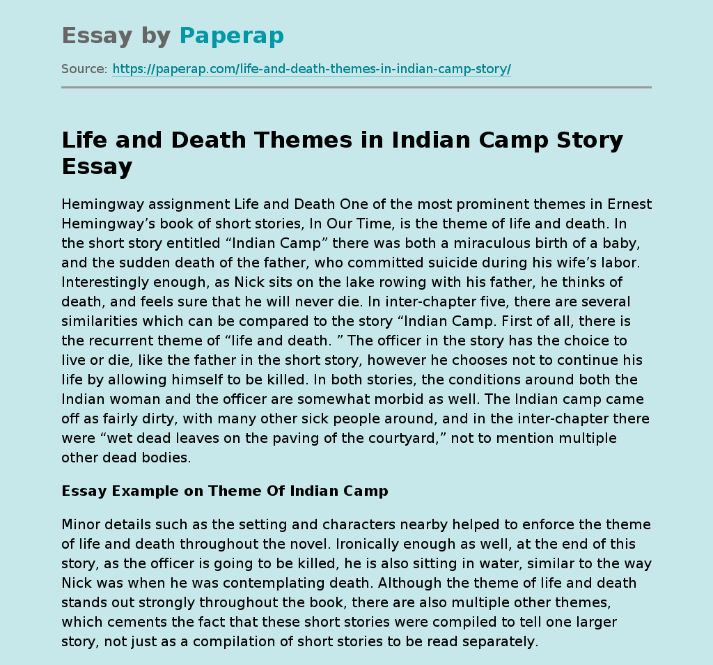 Life and Death Themes in Indian Camp Story