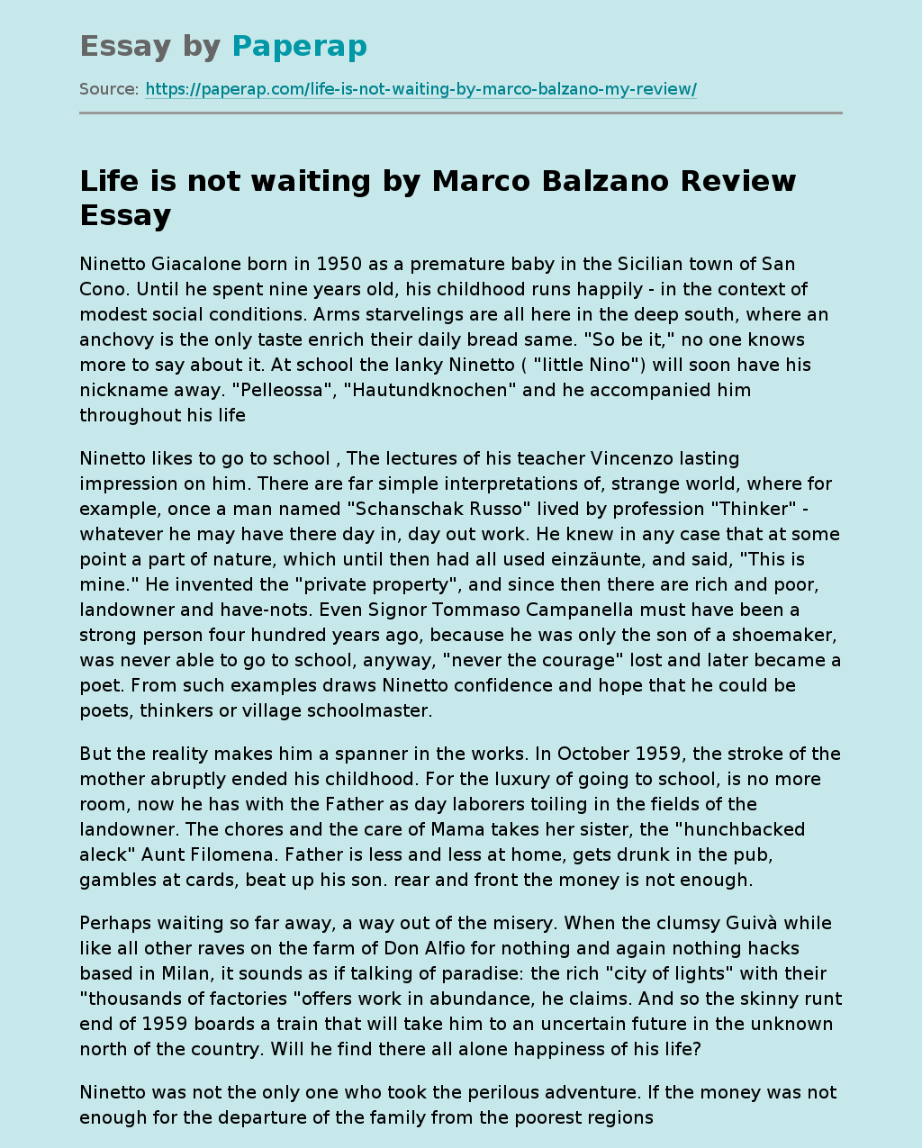 “Life Is Not Waiting” by Marco Balzano
