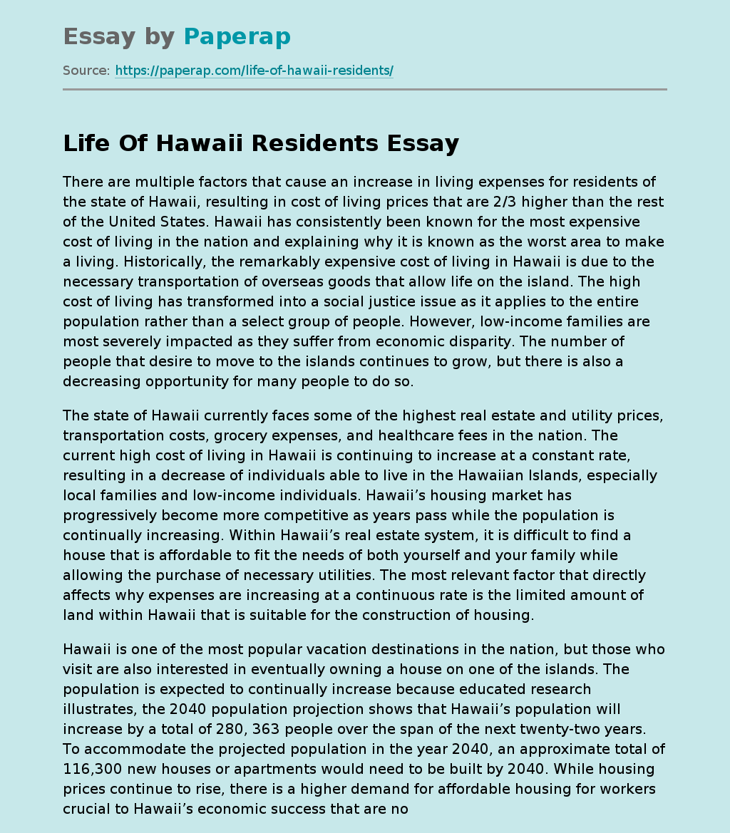 Life Of Hawaii Residents