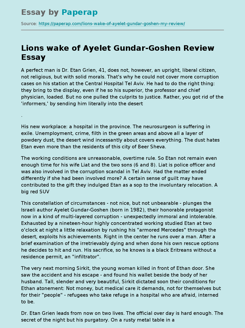 Lions Wake Of Ayelet Gundar-goshen Review