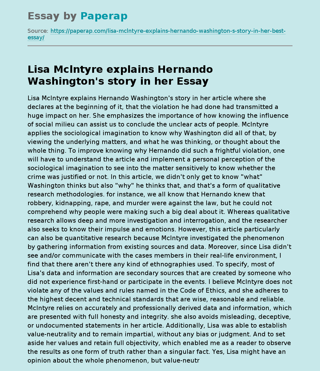 Lisa Mclntyre explains Hernando Washington's story in her