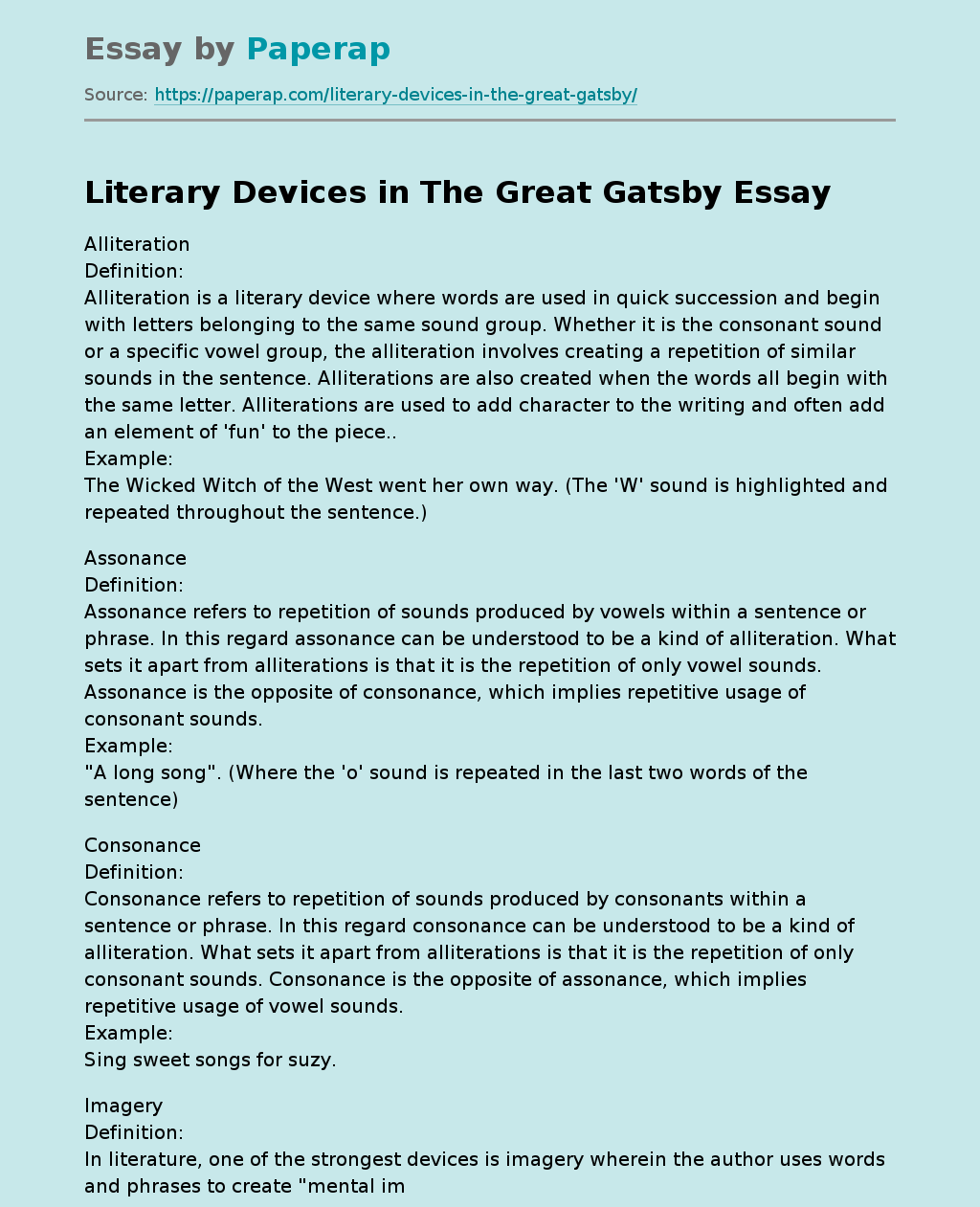 Literary Devices in The Great Gatsby