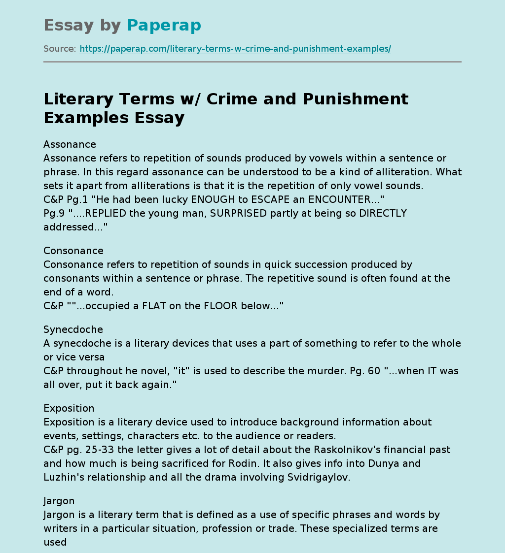 Literary Terms w/ Crime and Punishment Examples